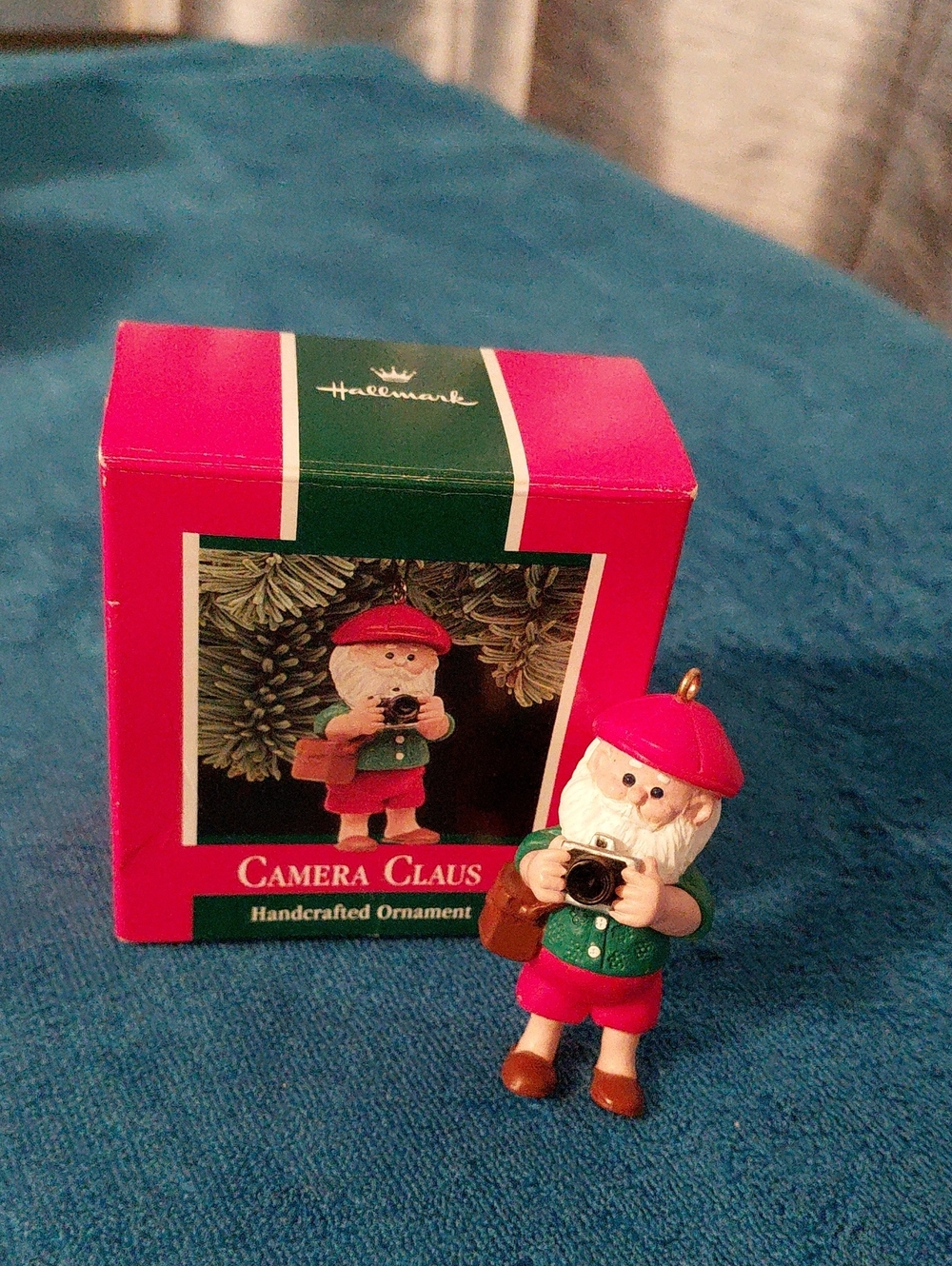 Hallmark Camera Claus Handcrafted Ornament - Red & Green. VTG. 1989 New In Box